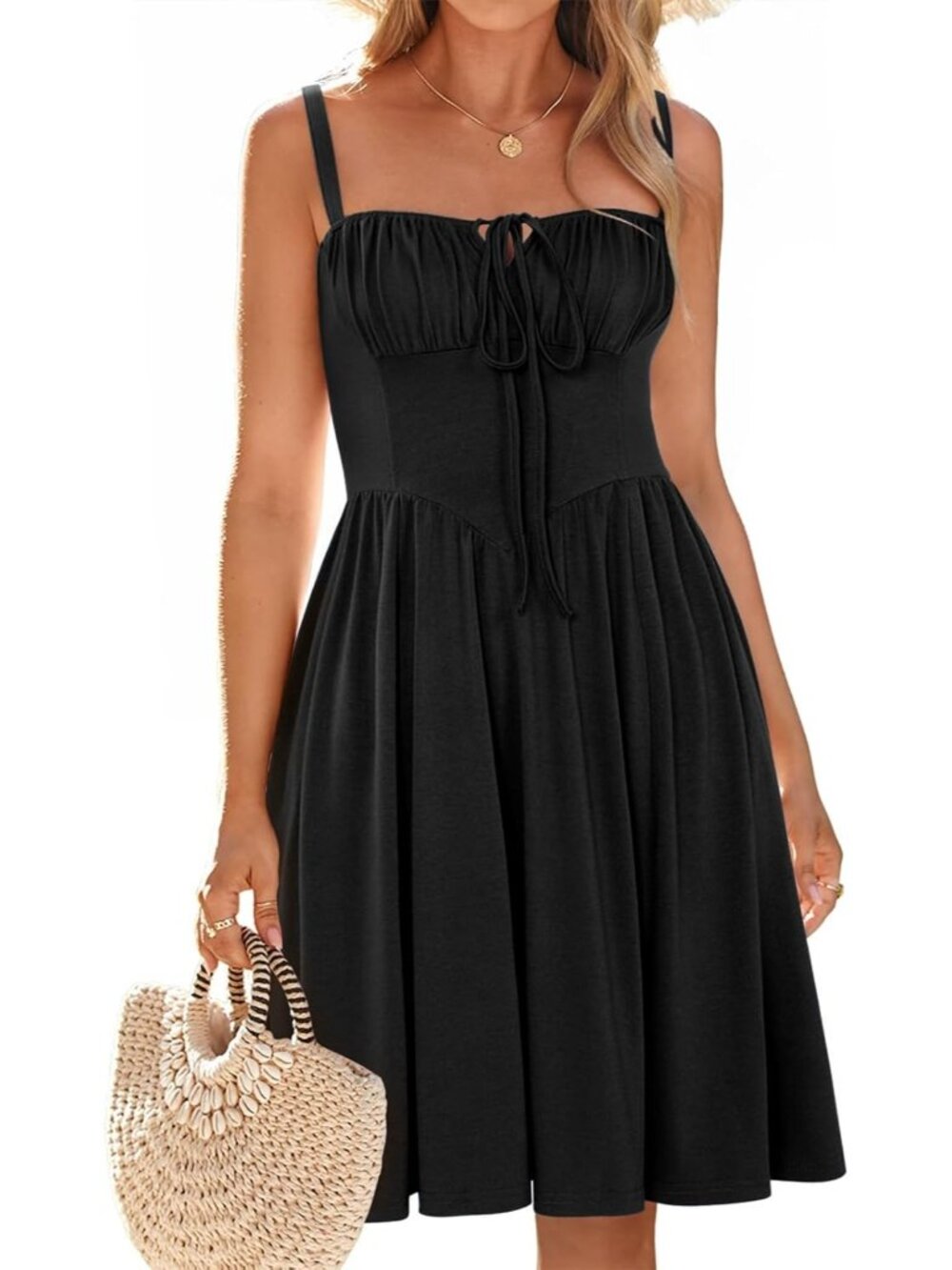 Women's Black Summer Mini Corset Casual Dresses Spaghetti Straps Lace Up